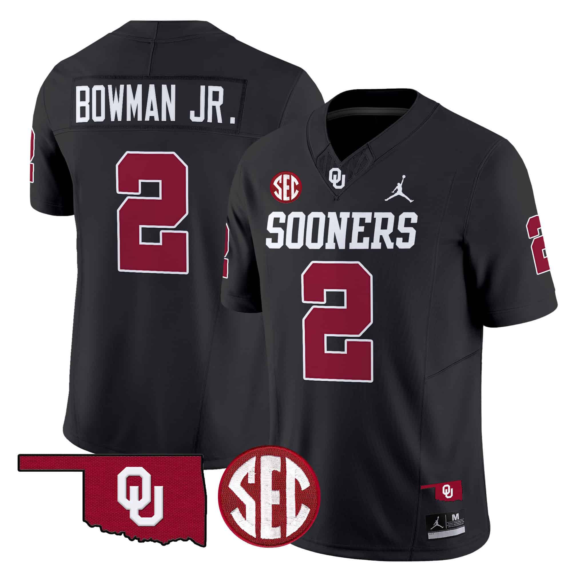 Men Oklahoma Sooners #2 Bowman jr Black 2024 Vapor Limited NCAA Jersey style 1